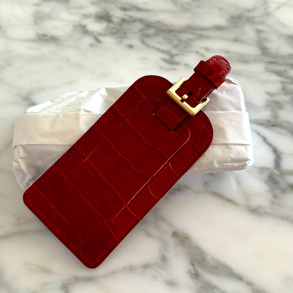 NEW Set of (2) Faux crocodile red luggage tags